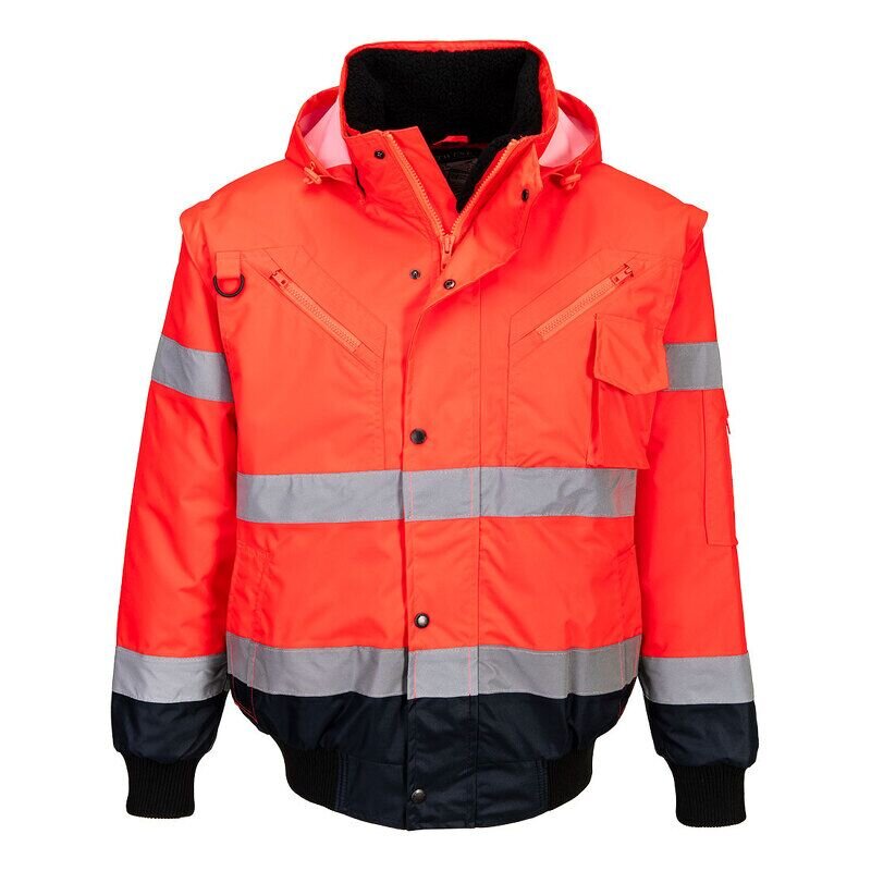 Portwest Hi-Vis 3-in-1 Contrast Bomber Jacket (Red/Navy / M / Regular Fit)