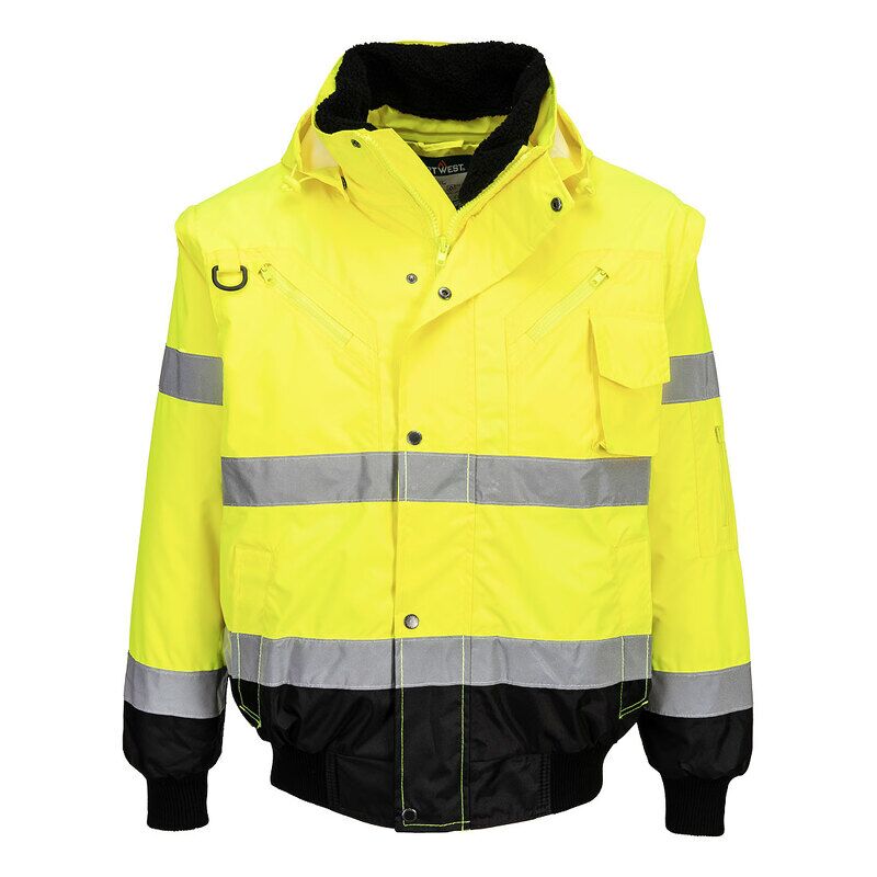 Portwest Hi-Vis 3-in-1 Contrast Bomber Jacket (Yellow/Black / XS / Regular Fit)