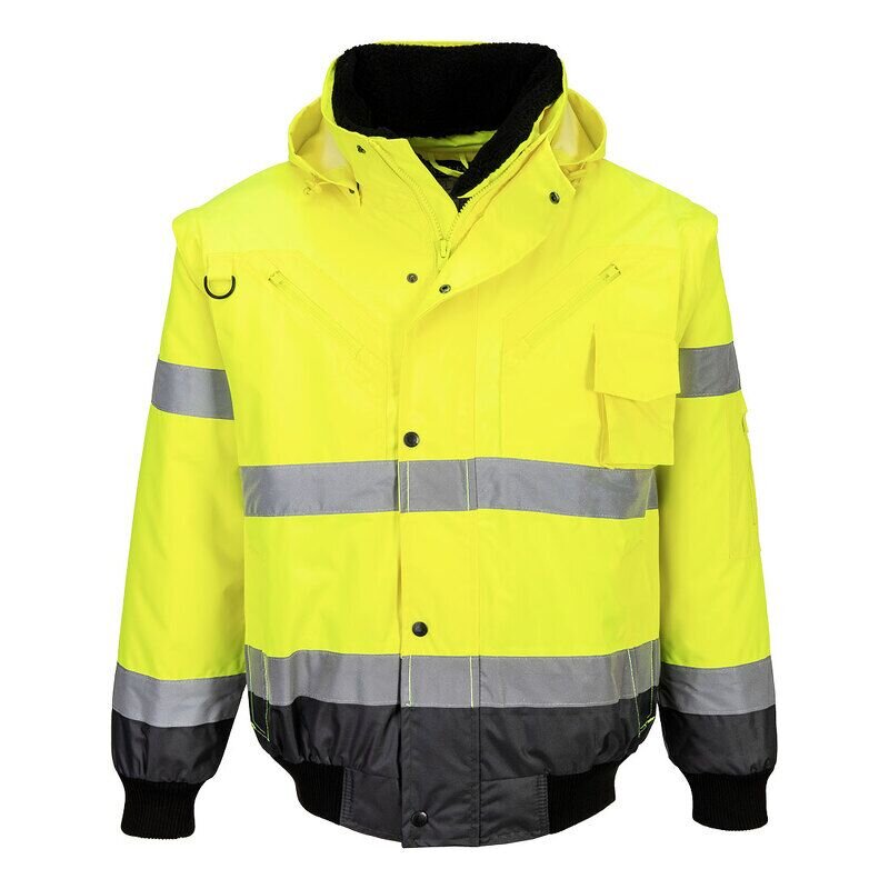 Portwest Hi-Vis 3-in-1 Contrast Bomber Jacket (Yellow/Grey / L / Regular Fit)