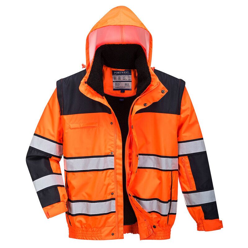 Portwest Hi-Vis 3-in-1 Contrast Winter Bomber Jacket (Orange/Black / M / Regular Fit)