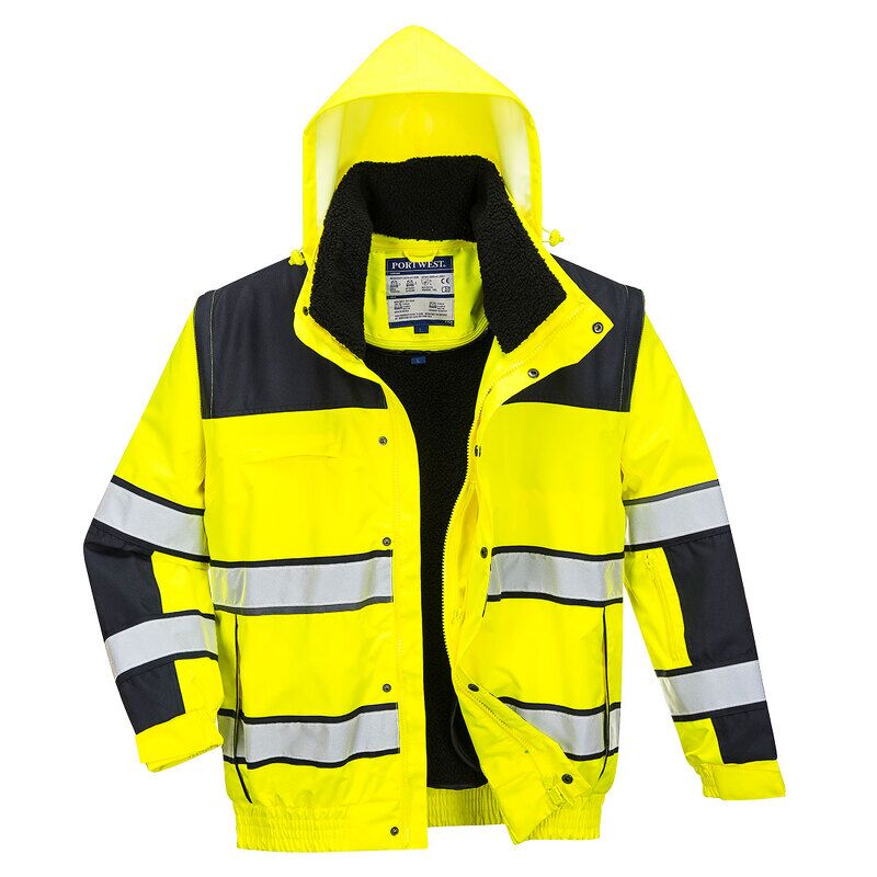 Portwest Hi-Vis 3-in-1 Contrast Winter Bomber Jacket (Yellow/Black / 5XL / Regular Fit)