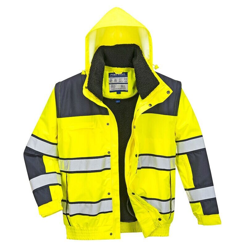 Portwest Hi-Vis 3-in-1 Contrast Winter Bomber Jacket (Yellow/Navy / S / Regular Fit)