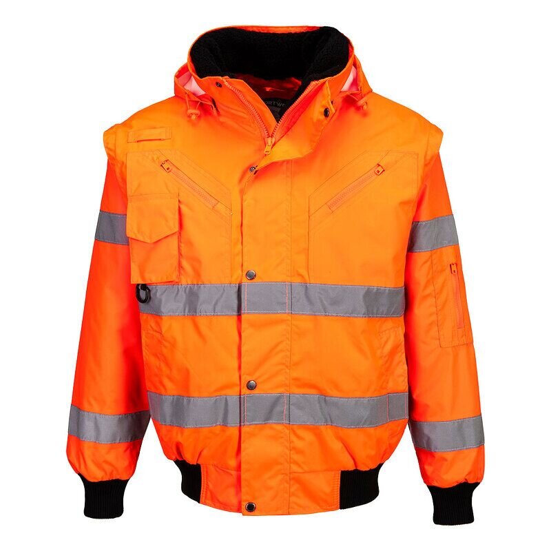 Portwest Hi-Vis 3-in-1 Bomber Jacket (Orange / XL / Regular Fit)