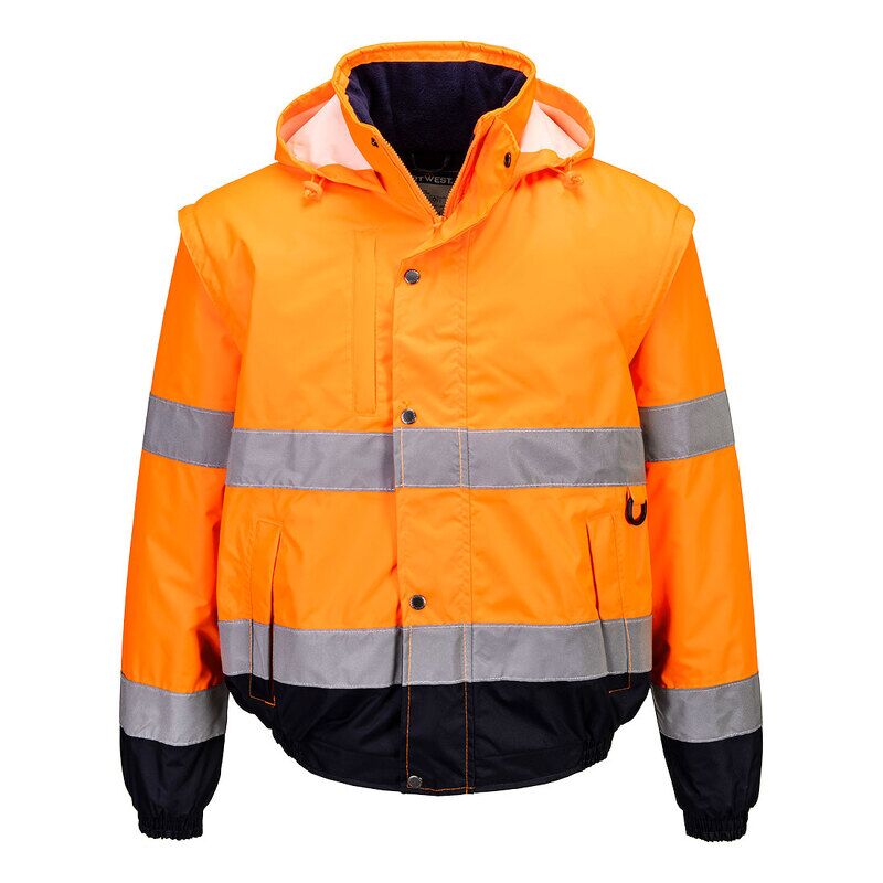 Portwest Hi-Vis 2-in-1 Contrast Bomber Jacket (Orange / XL / Regular Fit)