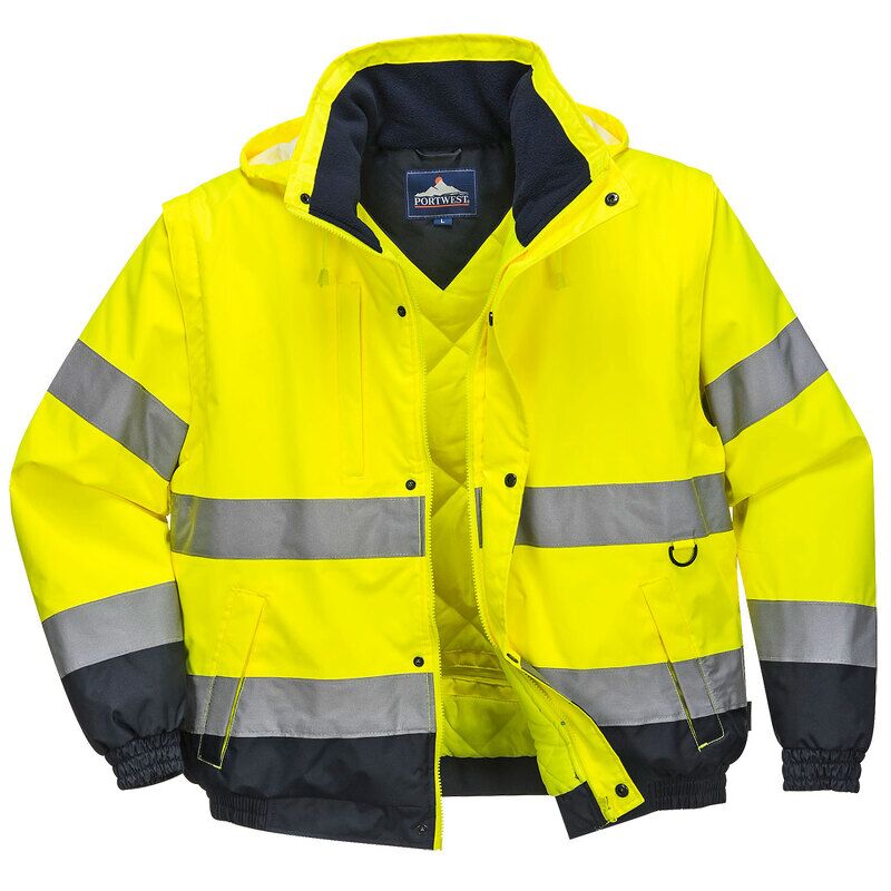 Portwest Hi-Vis 2-in-1 Contrast Bomber Jacket (Yellow / 4XL / Regular Fit)