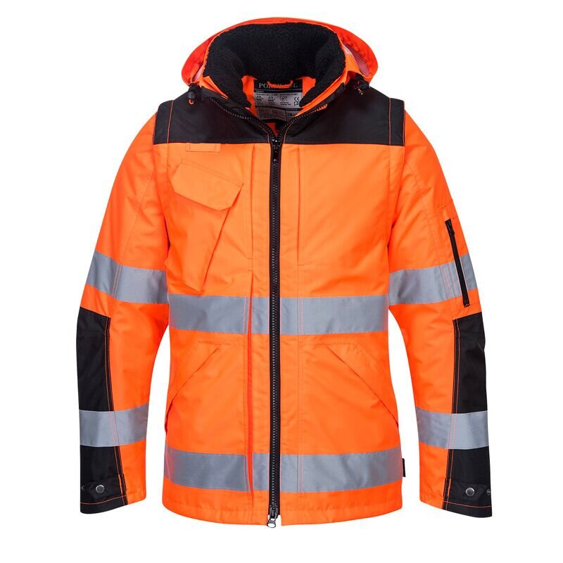 Portwest Hi-Vis 3-in-1 Contrast Winter Pro Jacket (Orange/Black / XS / Regular Fit)