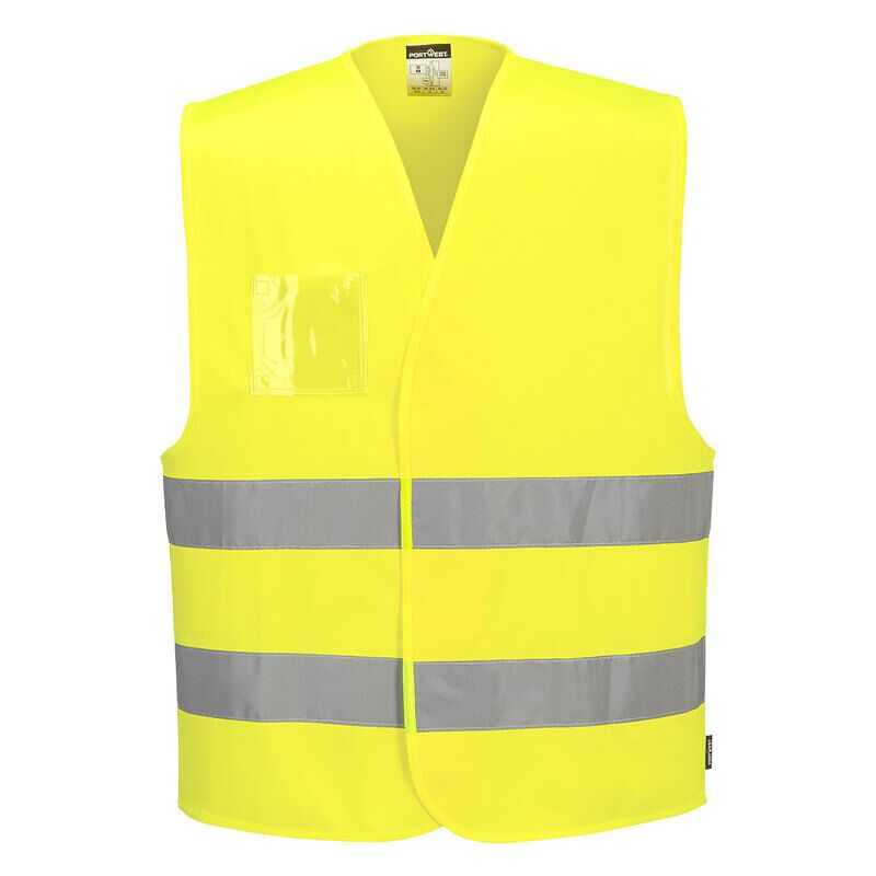 Portwest Hi-Vis Two Band Dual ID Holder Vest (Yellow / L/XL / Regular Fit)