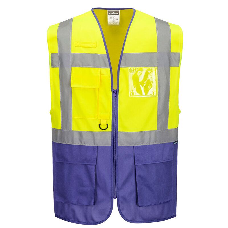 Portwest Warsaw Hi-Vis Contrast Executive Vest (Yellow/Purple / 4XL / Regular Fit)