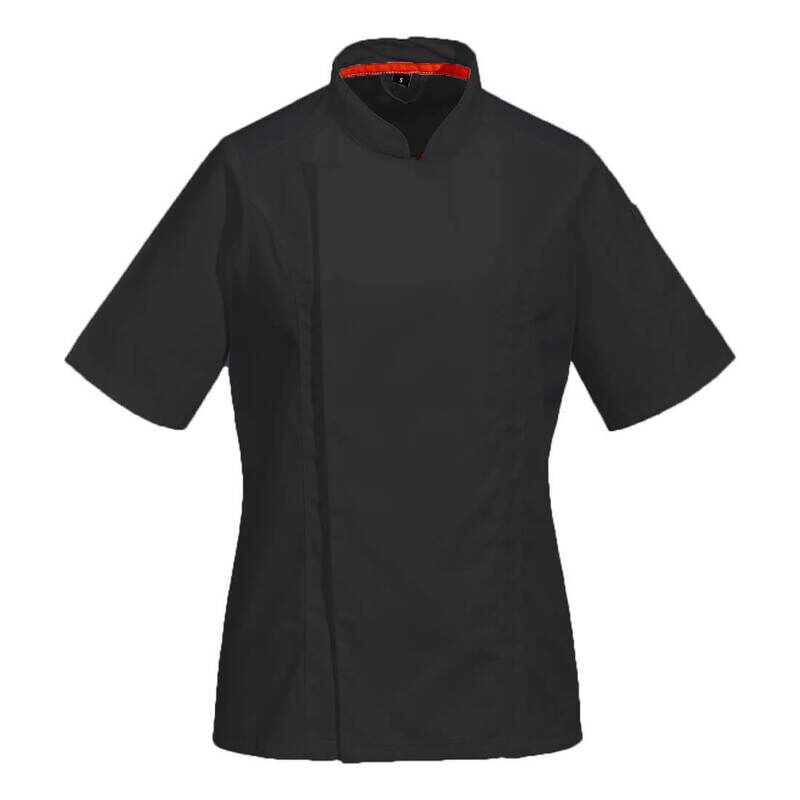 Portwest Chefs Womens Mesh Air Pro Short Sleeved Polo Shirt Jacket (Black / L / Regular Fit)