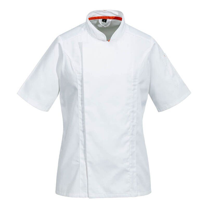 Portwest Chefs Womens Mesh Air Pro Short Sleeved Polo Shirt Jacket (White / L / Regular Fit)