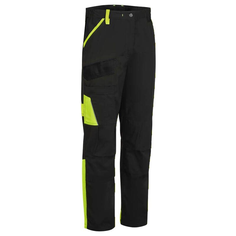 Portwest WX1 Two Tone Cotton Work Trousers (Black/Yellow / 30 / Regular Fit)