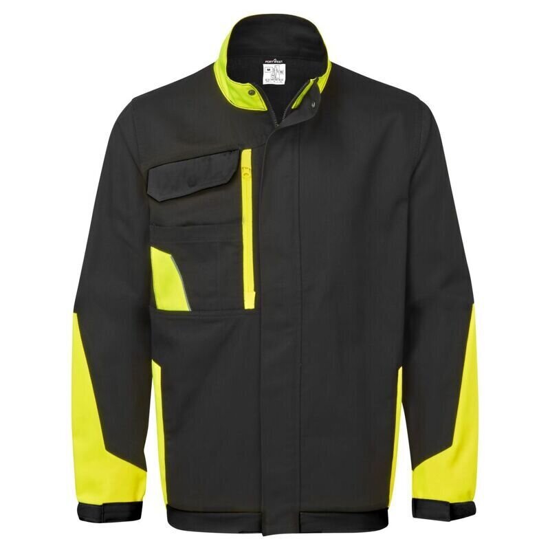 Portwest WX1 Lightweight Cotton Work Jacket (Black/Yellow / L / Regular Fit)