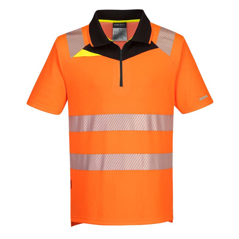 Portwest DX4 Hi-Vis Zip Short Sleeved Polo Shirt (Orange/Black / L / Regular Fit)