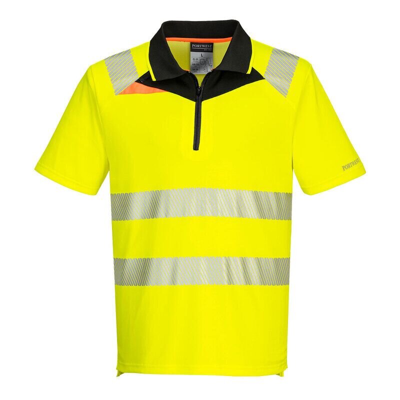 Portwest DX4 Hi-Vis Zip Short Sleeved Polo Shirt (Yellow/Black / XXXL / Regular Fit)