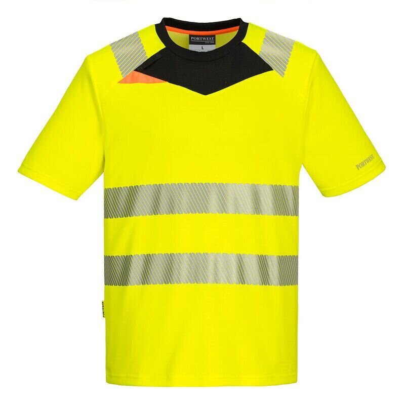 Portwest DX4 Hi-Vis Short Sleeved T-Shirt  (Yellow/Black / L / Regular Fit)