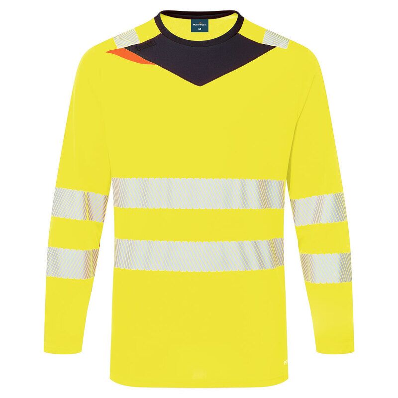 Portwest DX4 Hi-Vis Long Sleeved T-Shirt (Yellow/Black / XL / Regular Fit)