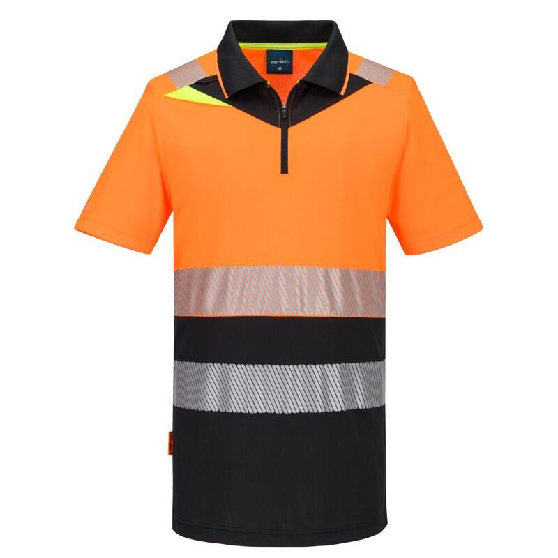 Portwest DX4 Hi-Vis Zip Class 1 Short Sleeved Polo Shirt (Orange/Black / 5XL / Regular Fit)