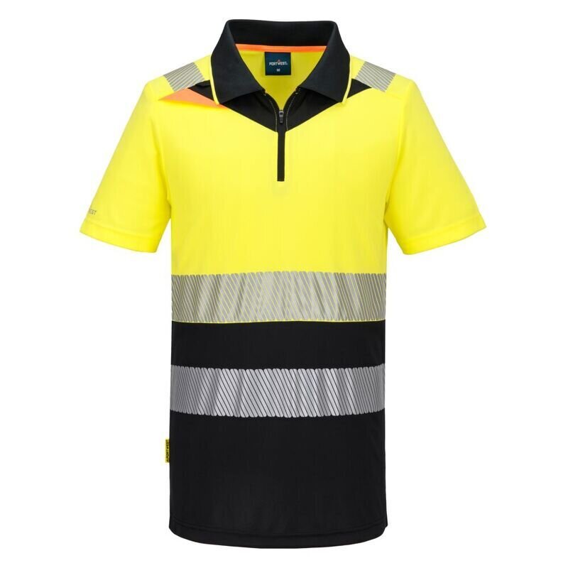 Portwest DX4 Hi-Vis Zip Class 1 Short Sleeved Polo Shirt (Yellow/Black / M / Regular Fit)