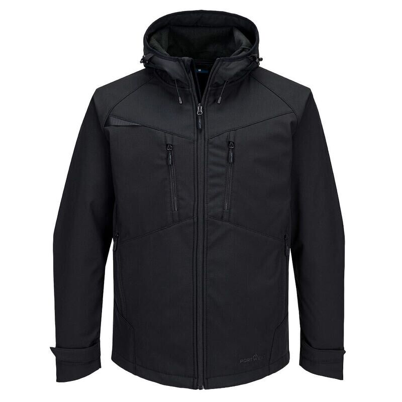 Portwest DX4 Hooded Softshell Jacket (3 Layers) (All Black / S / Regular Fit)