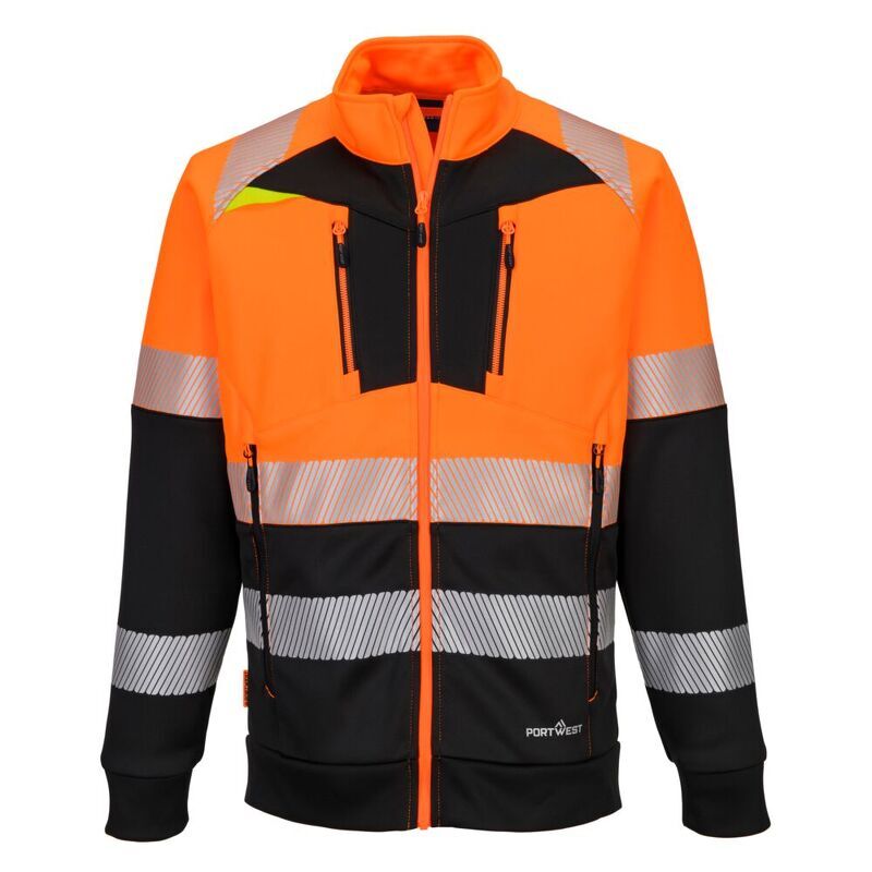 Portwest DX4 Hi-Vis Class 1 Funnel Neck Zipped Sweatshirt (Orange/Black / 4XL / Regular Fit)