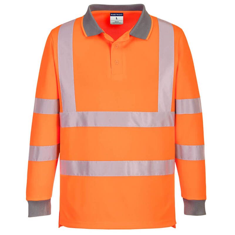 Portwest Eco Hi-Vis Long Sleeved Polo Shirt (6 Pack) (Orange / L / Regular Fit)