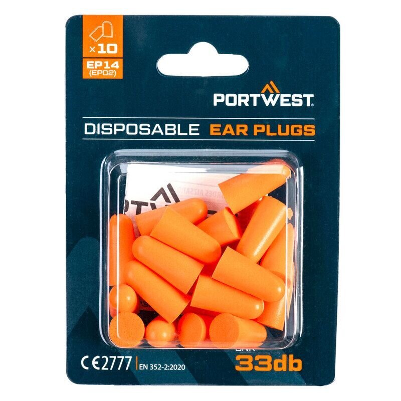 Portwest PU Foam Ear Plugs Blister Pack (10 Pairs) (Orange / R)
