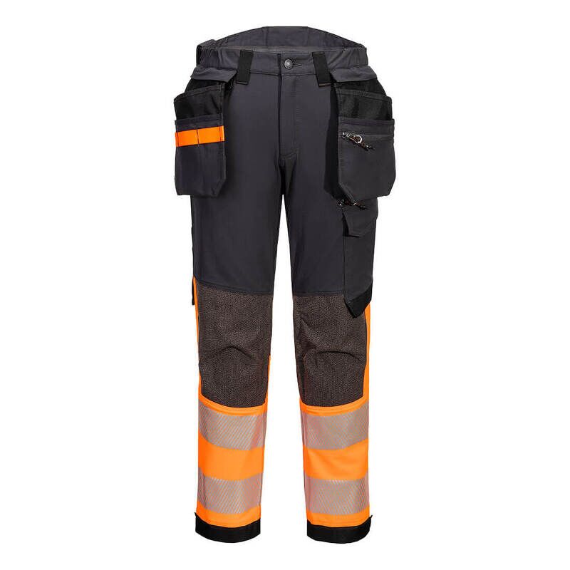 Portwest EV4 Hi-Vis Stretch Detachable Holster Class 1 Trousers (Orange/Metal Grey / 44 / Regular Fit)