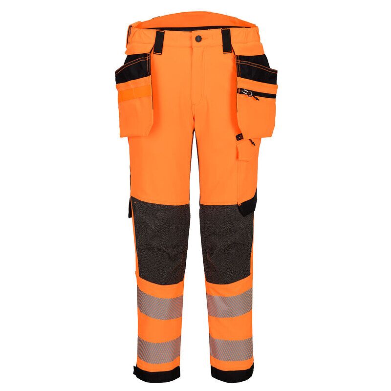Portwest EV4 Hi-Vis Stretch Detachable Holster Class 2 Trousers (Orange/Black / 28 / Regular Fit)