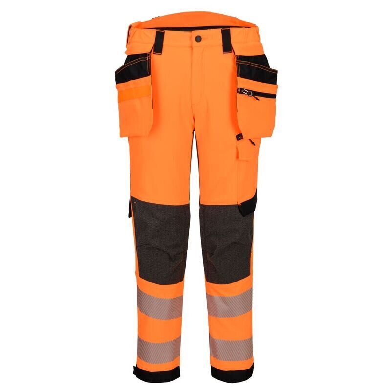 Portwest EV4 Hi-Vis Stretch Detachable Holster Class 2 Trousers (Orange/Black Short / 28 / Short Fit)