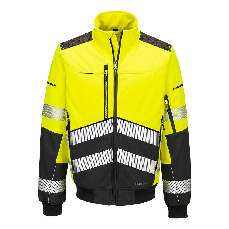Portwest EV4 Hi-Vis 3 Layer Softshell Bomber Jacket (Yellow/Black / M / Regular Fit)