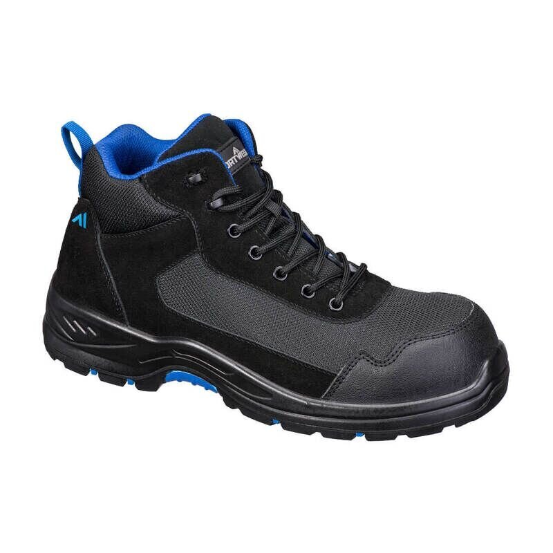 Portwest Composite Textile Suede Mid Boot S3L HRO SR FO (Black/Blue / 42 / Regular Fit)