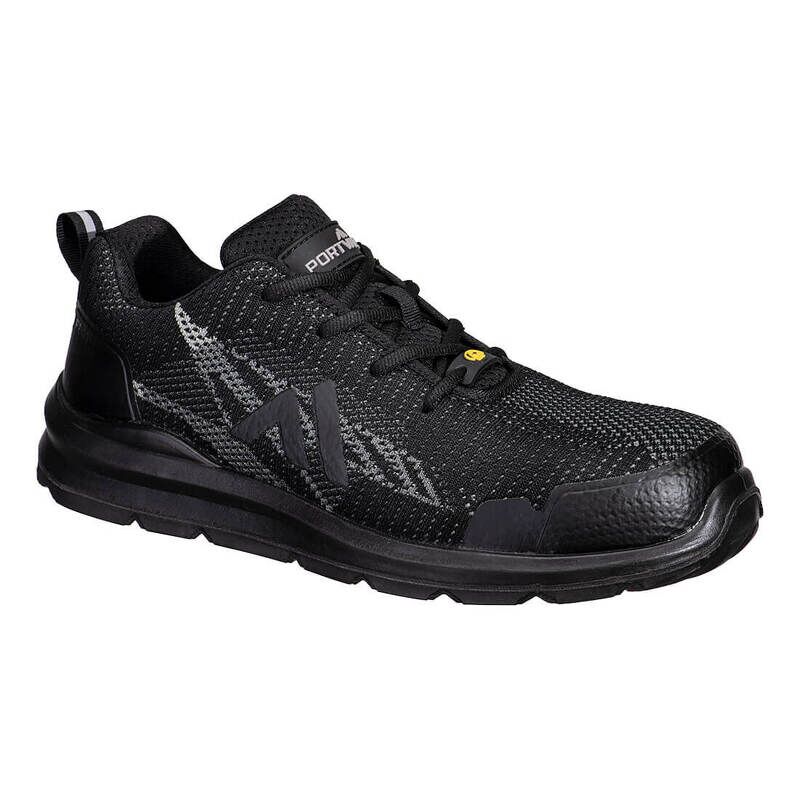 Portwest Composite Textile Trainers S1PS ESD SR FO (Black/Zoom Grey / 43 / Regular Fit)