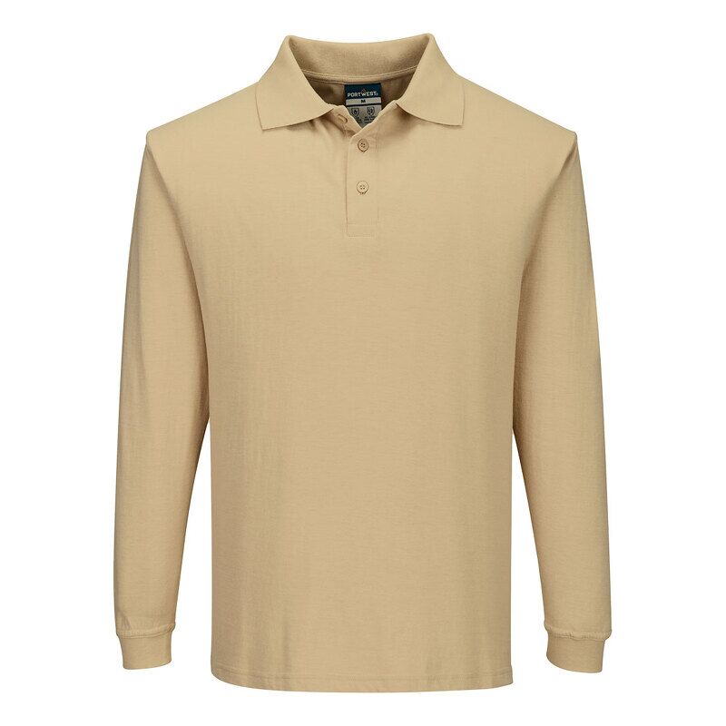 Portwest Modaflame Knit Flame Resistance Long Sleeve Polo Shirt (Tan / S / Regular Fit)