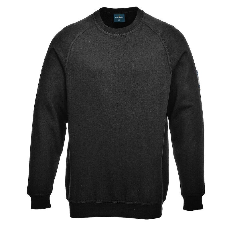 Portwest Flame Resistant Anti-Static Long Sleeve Sweatshirt (Black / M / Regular Fit)