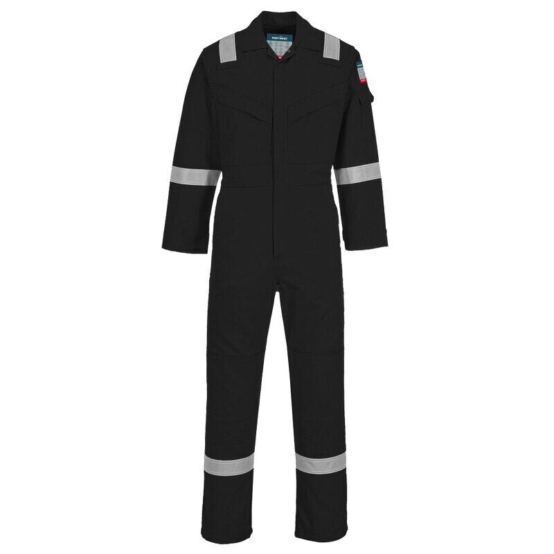 Portwest Flame Resistant Super Light Weight Anti-Static Coverall 210g (Black / L / Regular Fit)