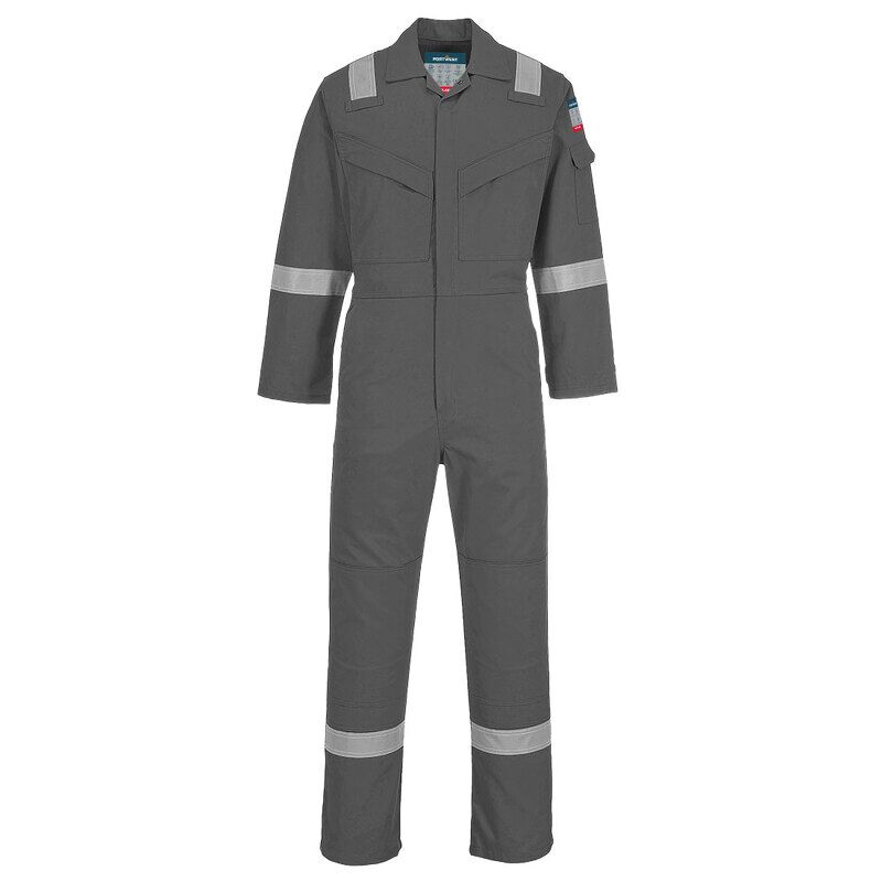 Portwest Flame Resistant Super Light Weight Anti-Static Coverall 210g (Grey / L / Regular Fit)
