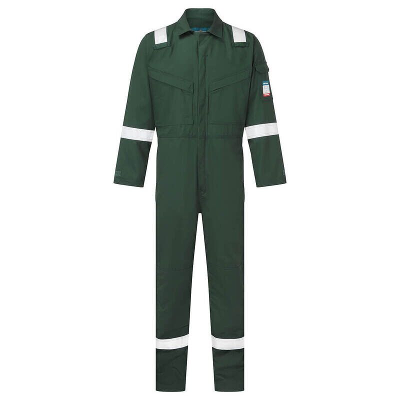Portwest Flame Resistant Light Weight Anti-Static Coverall 280g (Green / L / Regular Fit)