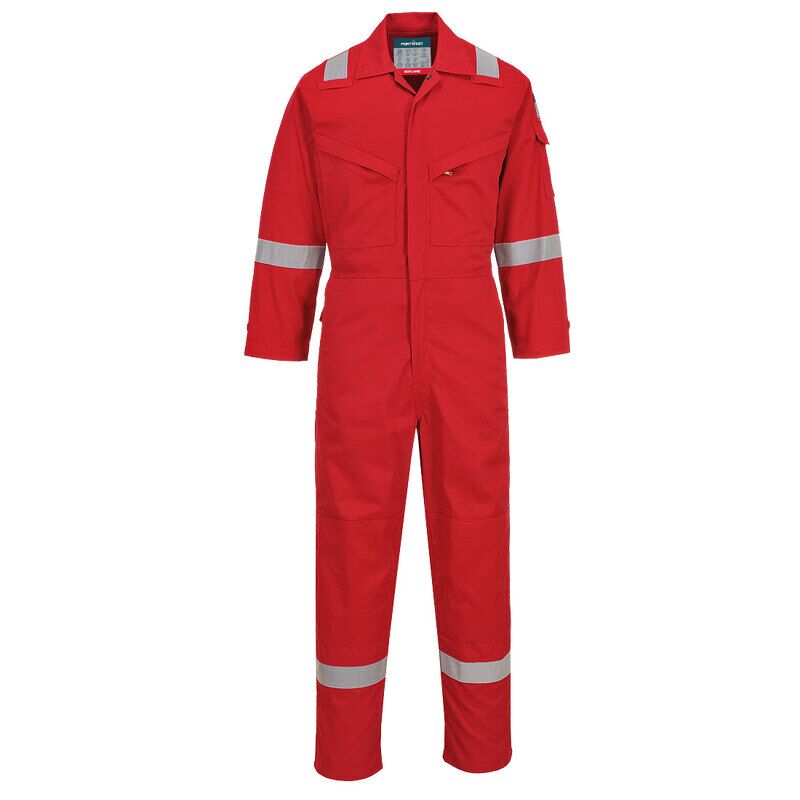 Portwest Flame Resistant Light Weight Anti-Static Coverall 280g (Red / M / Regular Fit)