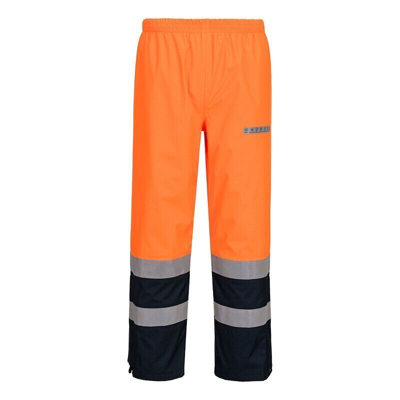 Portwest Bizflame Rain+ Hi-Vis Multi-Norm Contrast Flame Resistant Trousers (Orange/Navy / XXXL / Regular Fit)
