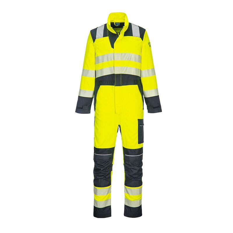 Portwest PW3 Modaflame Work Hi-Vis Multi-Norm Flame Resistant Coverall (Yellow/Navy / M / Regular Fit)