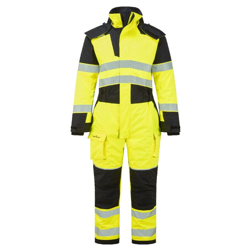 Portwest PW3 Modaflame Rain+ Hi-Vis Multi-Norm Flame Resistant Winter Coverall (Yellow/Black / M / Regular Fit)