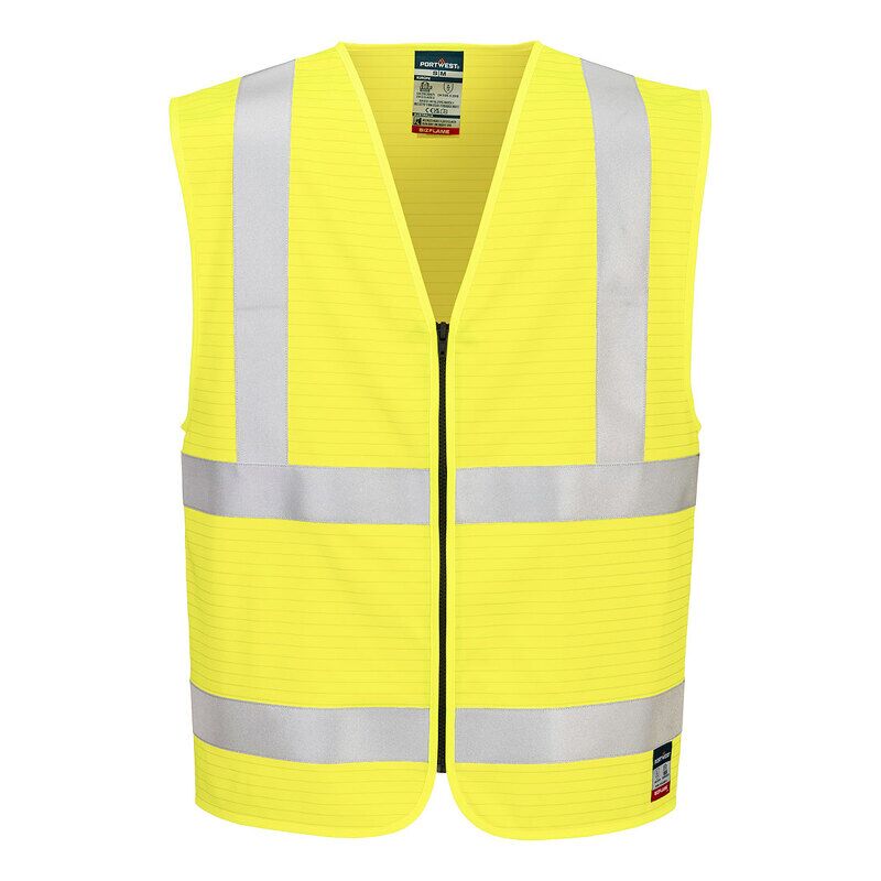 Portwest Bizflame Hi-Vis Flame Resistant Zipped Vest (Yellow / XX/3X / Regular Fit)