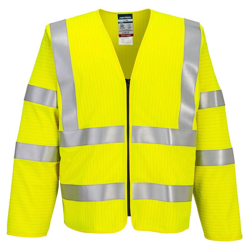 Portwest Bizflame Hi-Vis Flame Resistant Long Sleeve Zip Vest (Yellow / L/XL / Regular Fit)