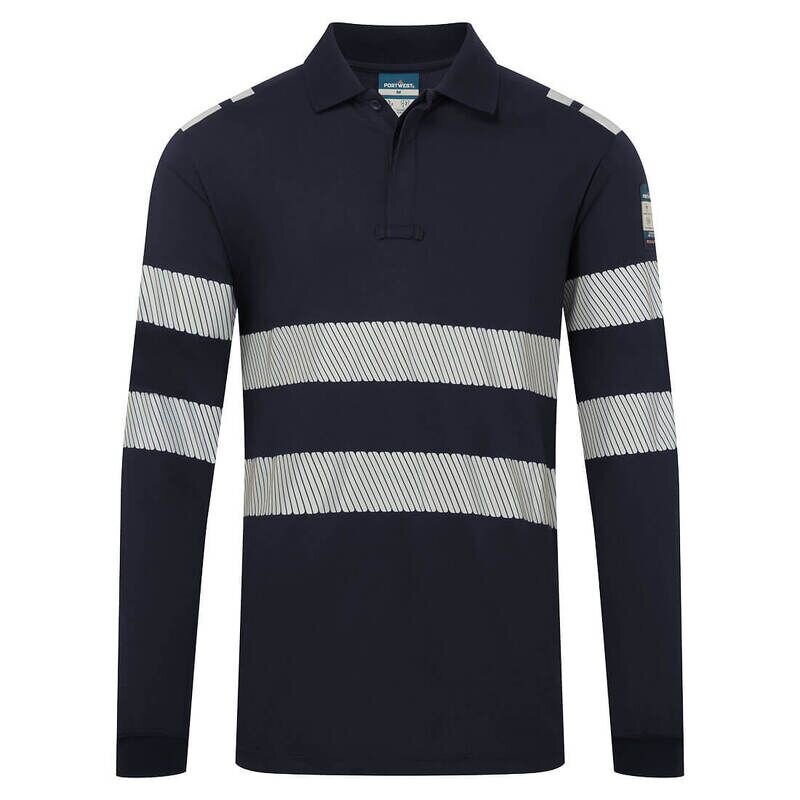 Portwest PW3 Modaflame Knit Flame Resistant Long Sleeve Polo Shirt (Navy / L / Regular Fit)
