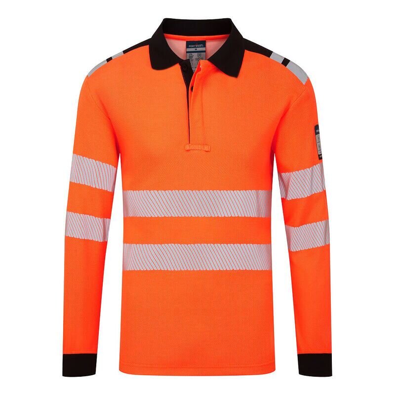 Portwest PW3 Modaflame Knit HVO Flame Resistant Long Sleeve Polo Shirt (Orange/Black / M / Regular Fit)