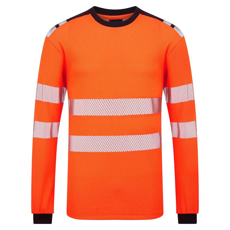 Portwest PW3 Modaflame Knit HVO Flame Resistant Long Sleeve T-Shirt (Orange/Navy / XL / Regular Fit)