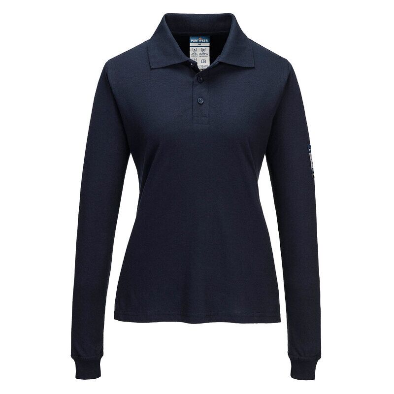 Portwest Modaflame Knit Flame Resistant Ladies Long Sleeve Polo Shirt (Navy / XL / Regular Fit)