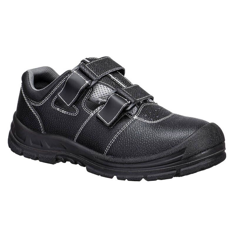 Portwest Steel Action Leather Sandals S1P SR FO (Black/Grey / 40 / Regular Fit)
