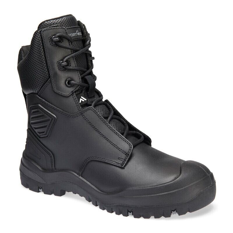 Portwest Steel Leather Shin Boot S3 SC HRO HI CI LG SR FO (Black / 42 / Regular Fit)