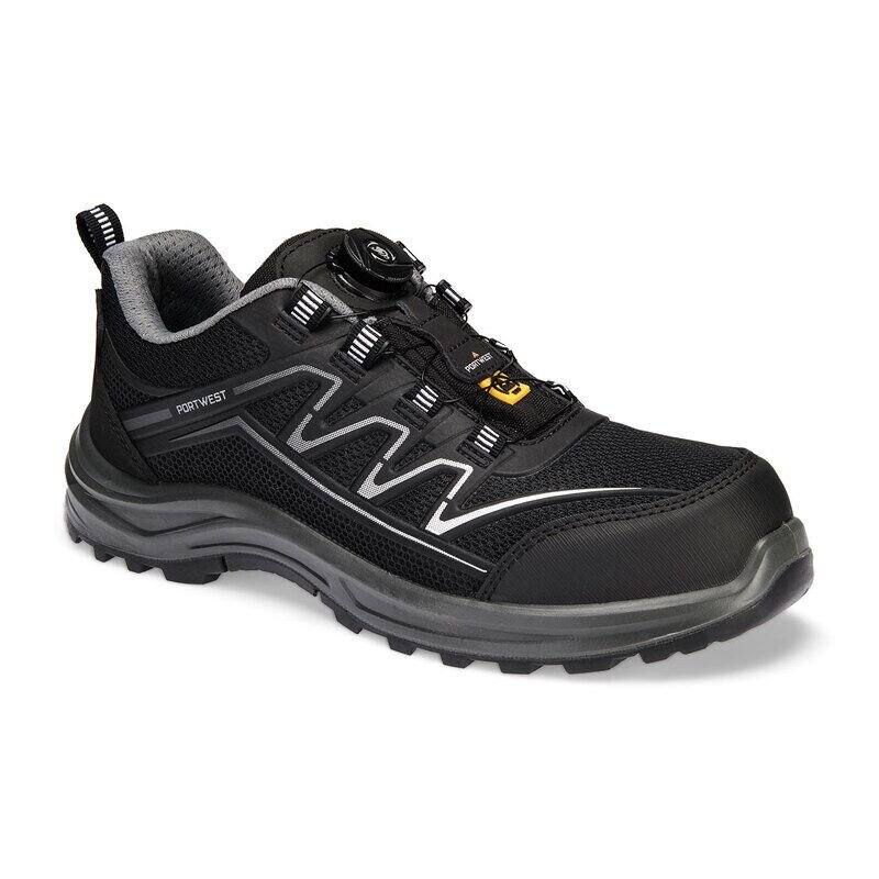 Portwest Composite KPU and Mesh Trainers S1PS ESD SR FO (Black/Grey / 44)